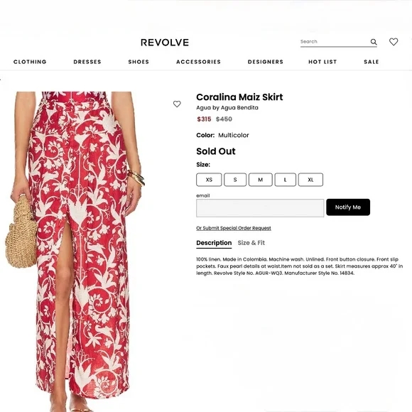 Agua by Agua Bendita Coralina Maiz Linen Skirt With Faux Pearls Sz M - Picture 6 of 10